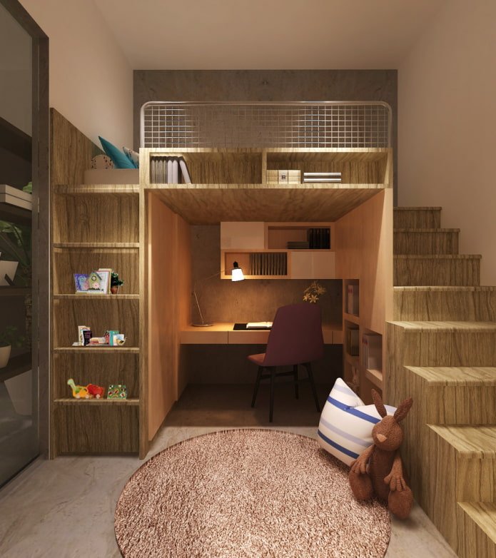 cama no segundo andar do quarto das crianças