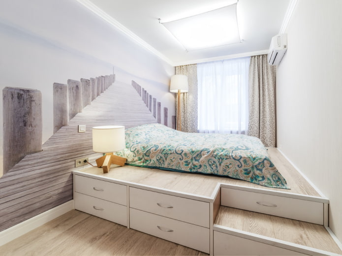 colocando uma cama de pódio no interior