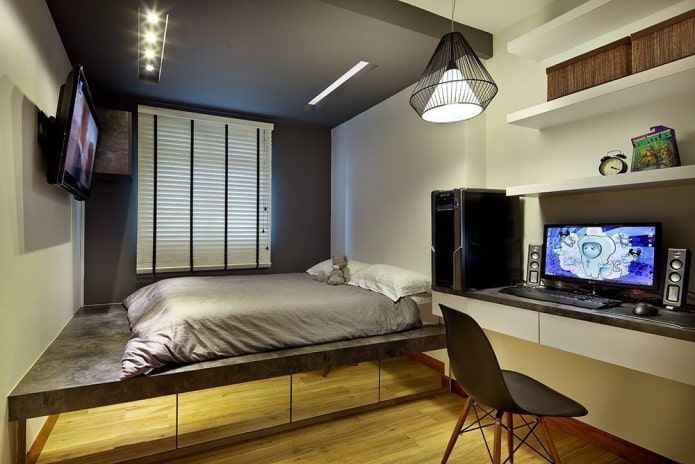 design de cama podium no interior