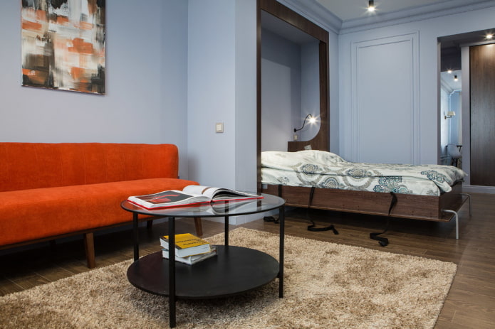Sala de estar com sofá e cama transformadora