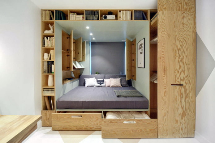 nicho com cama de pódio no interior