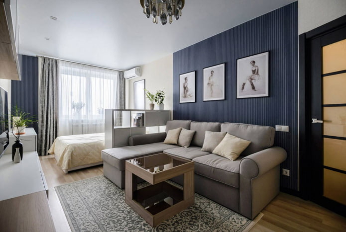 sofá com cama em apartamento de um cômodo