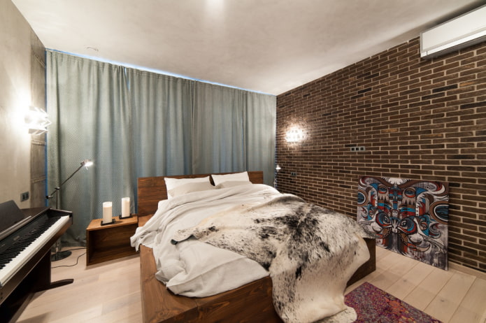 cama em um interior estilo loft