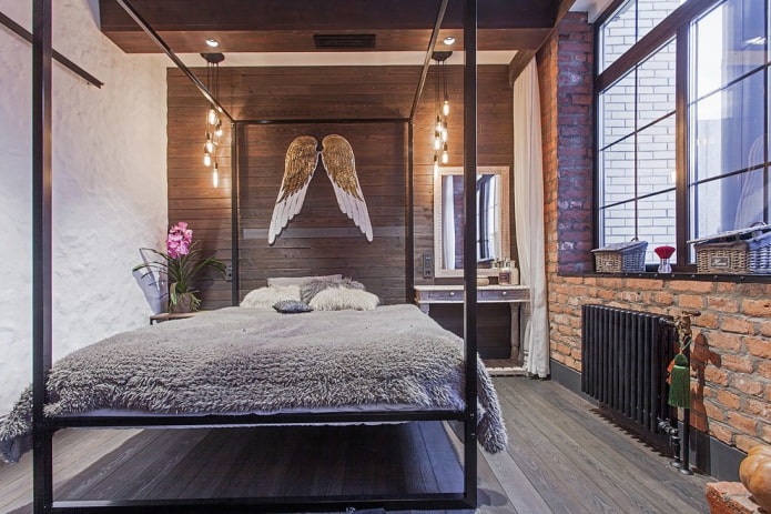 cama em um interior estilo loft