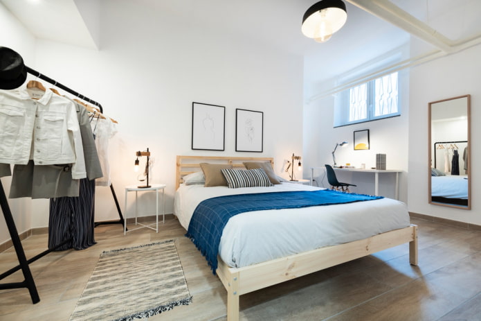 cama no interior em estilo escandinavo