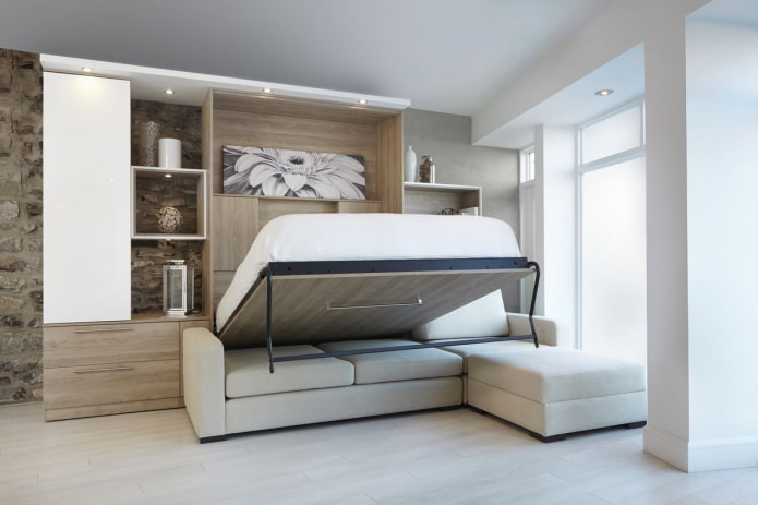 guarda-roupa cama com sofá no interior