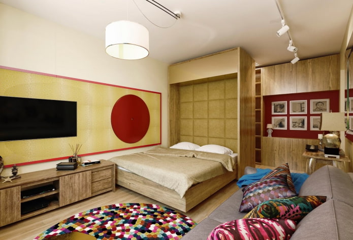 cama embutida no interior da sala de estar
