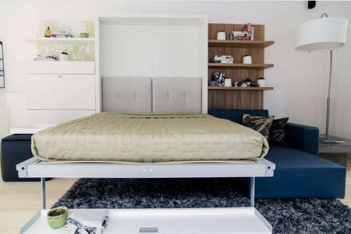 guarda-roupa cama com sofá no interior