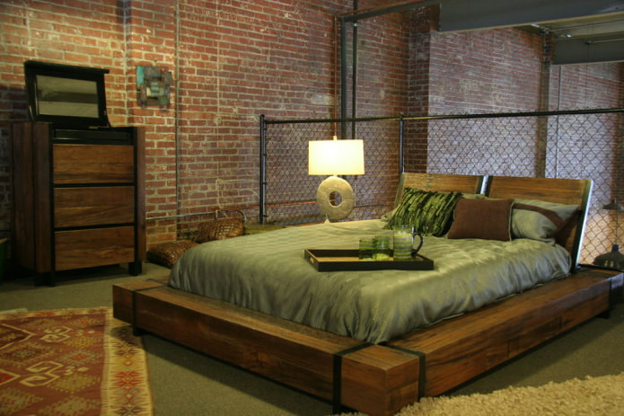 cama de madeira em estilo loft