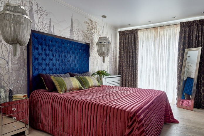cama com cabeceira de veludo no interior