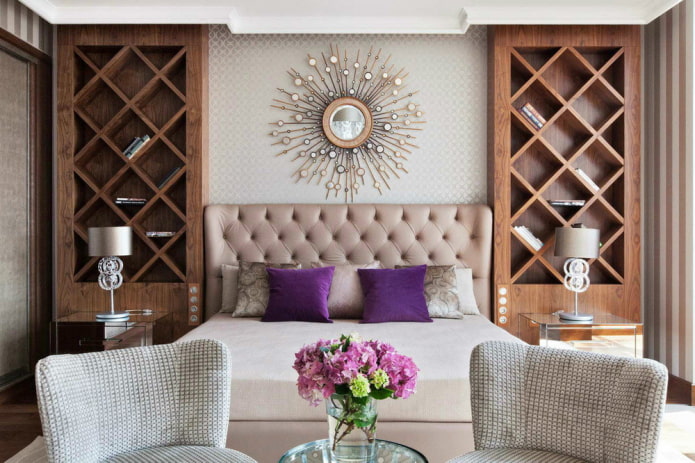 cama com cabeceira macia em estilo art déco