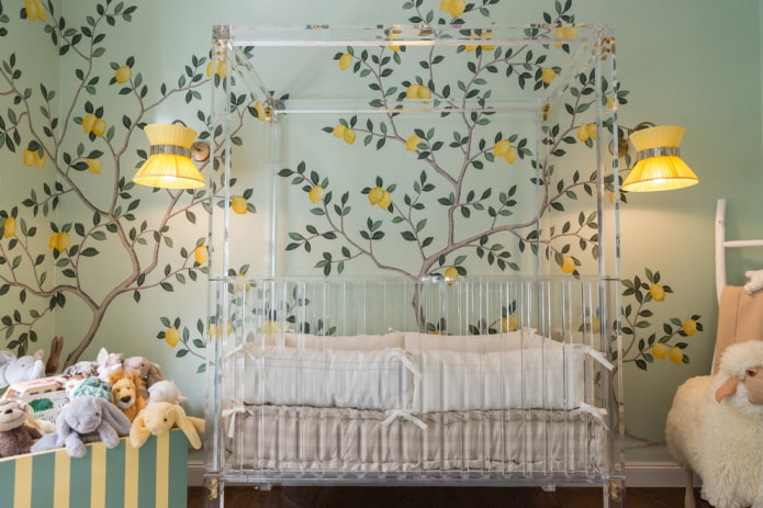 design incomum de um berço de bebê no interior
