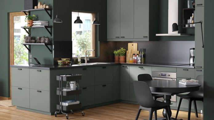 cozinha verde-acinzentada
