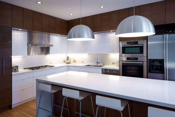 iluminação no interior da cozinha em estilo moderno