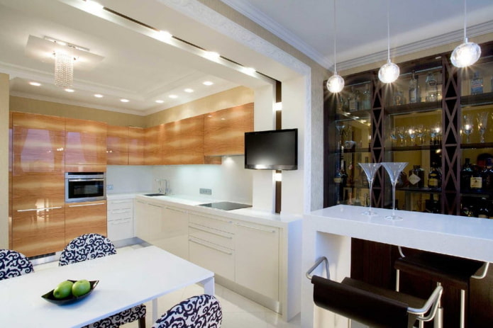 iluminação no interior da cozinha em estilo moderno