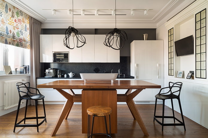 design de um grupo de jantar na cozinha no estilo moderno