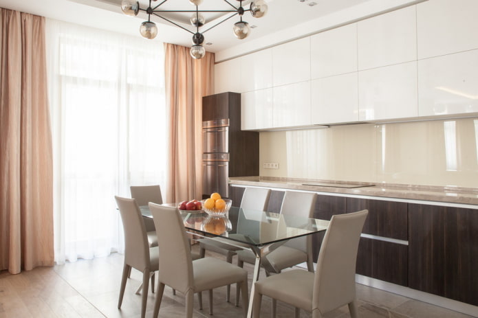 têxteis no interior da cozinha em estilo moderno