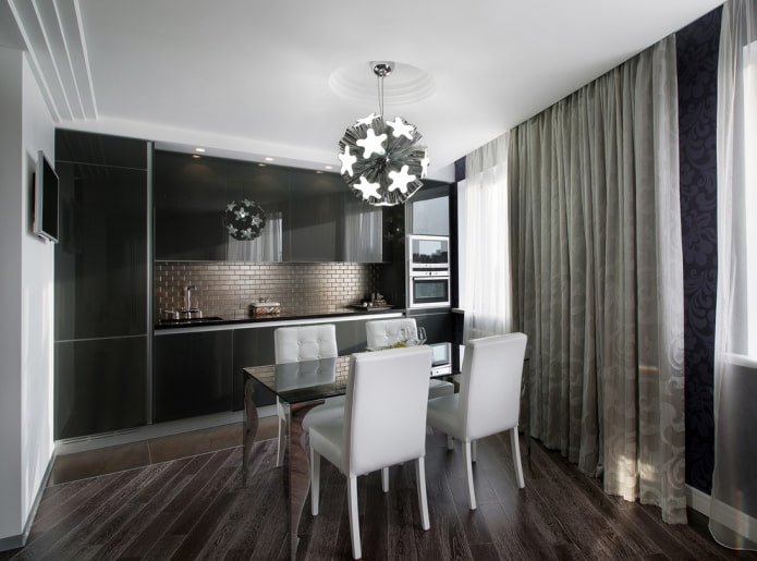 Conjunto de cozinha preto brilhante