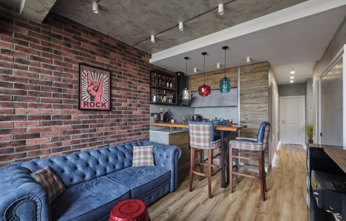 projeto da cozinha-sala de estar no estilo loft