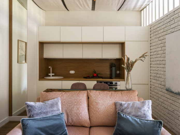 conjunto de móveis no interior da cozinha-sala de estar
