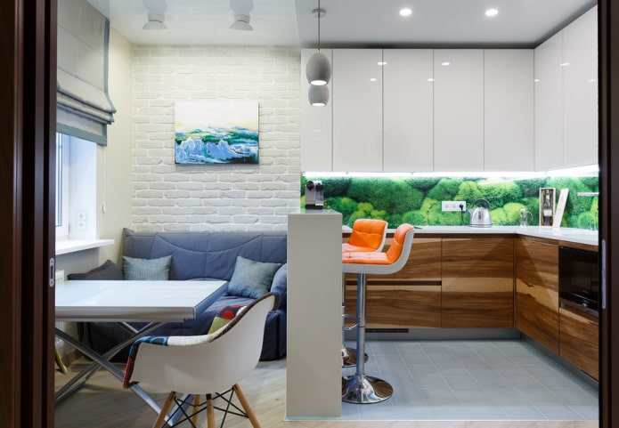 conjunto de móveis no interior da cozinha-sala de estar