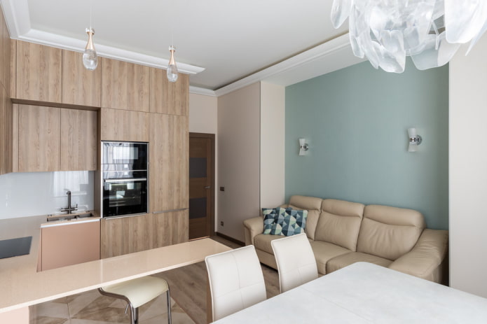 localização do sofá no interior da cozinha-sala de estar