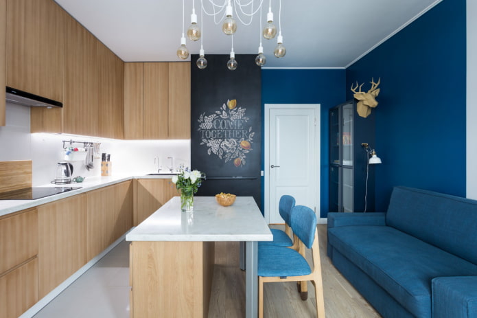 zoneamento de uma cozinha-sala de 12 metros quadrados
