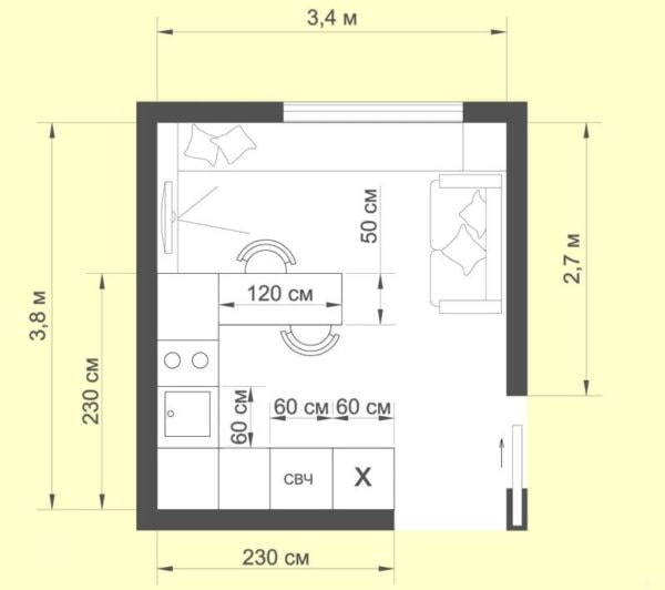planejando uma cozinha-sala de estar de 12 metros quadrados
