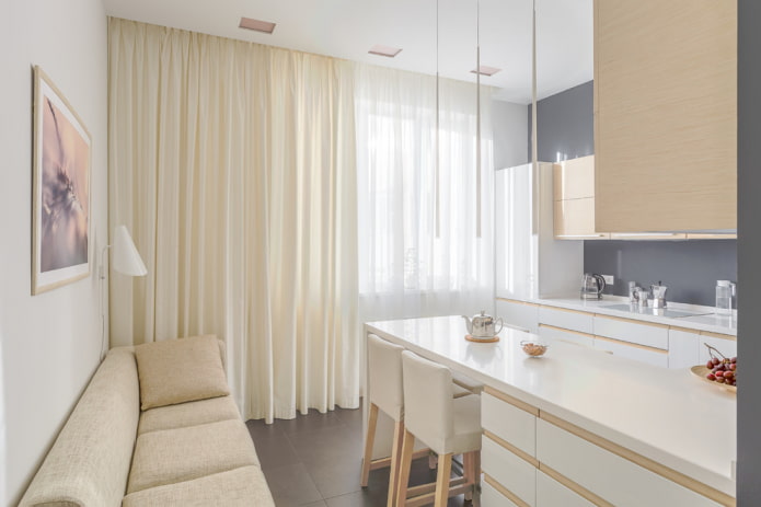 design de interiores de cozinha e sala de estar