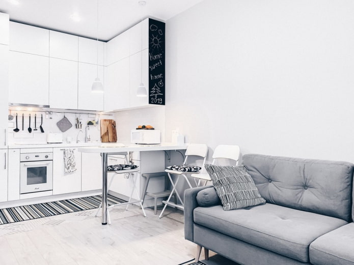 design de cozinha e sala de estar em estilo escandinavo