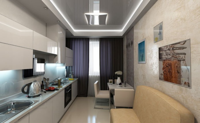 projeto da cozinha-sala de estar no estilo hi-tech