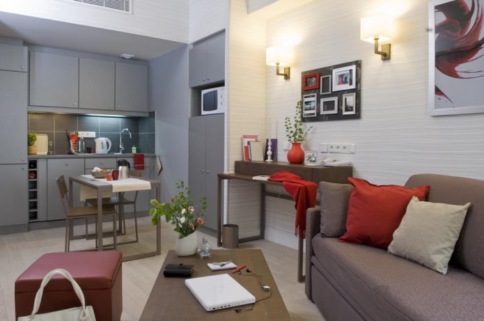 arranjo de uma cozinha-sala de estar de 15 metros quadrados
