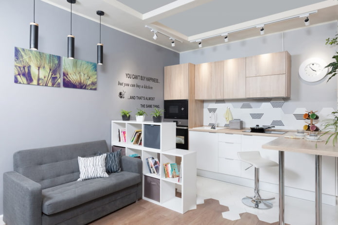 zoneamento de cozinha e sala de estar de 15 metros quadrados