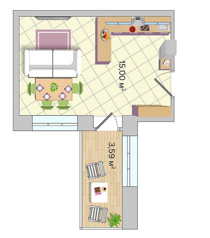 cozinha-sala de estar retangular