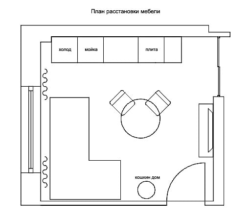 cozinha-sala de estar quadrada