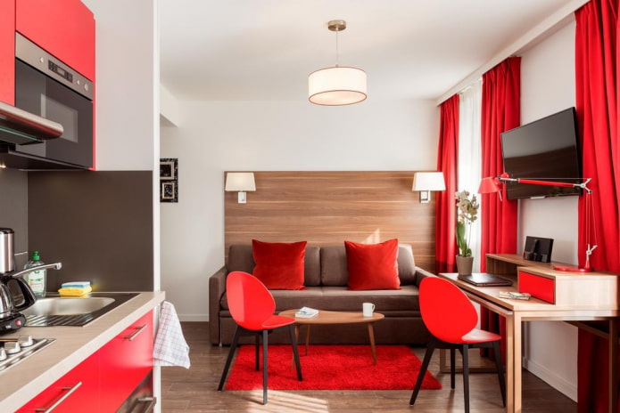 Design de cozinha e sala de estar com 15 metros quadrados
