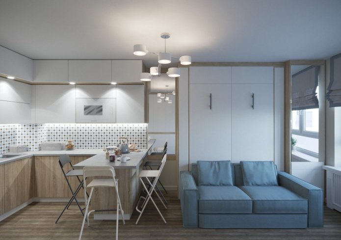 Zoneamento com conjunto de cozinha em formato de U