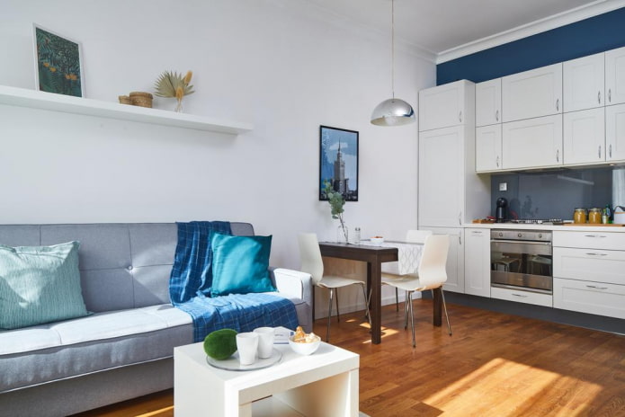 arranjo de uma cozinha-sala de estar de 16 metros quadrados