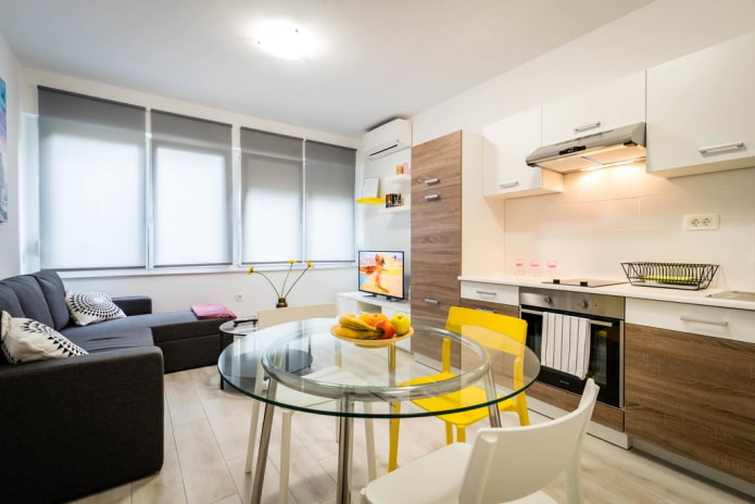 cozinha-sala de estar retangular 16 quadrados