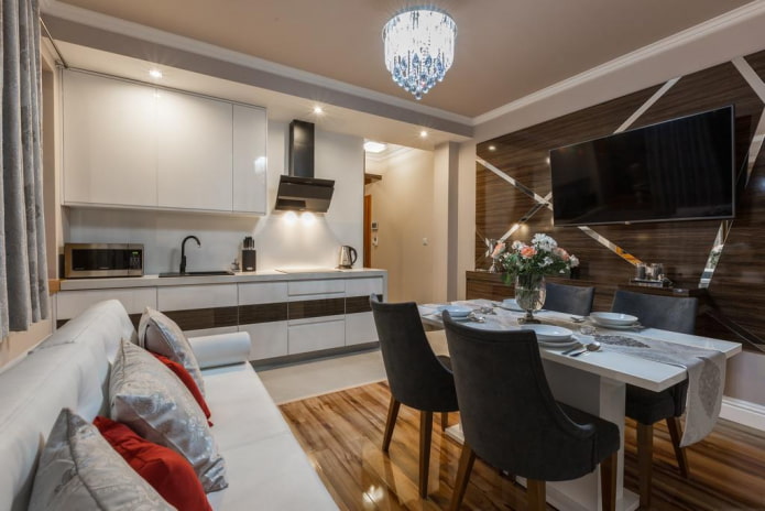 cozinha quadrada - sala de estar de 16 m²