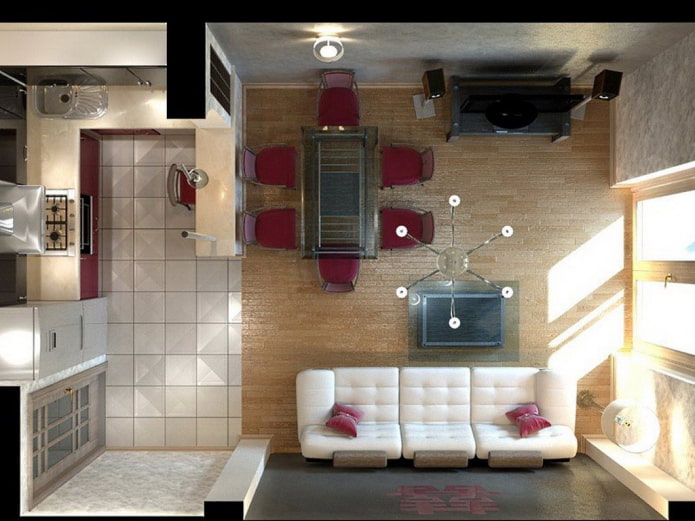 Layout da cozinha e da sala de estar