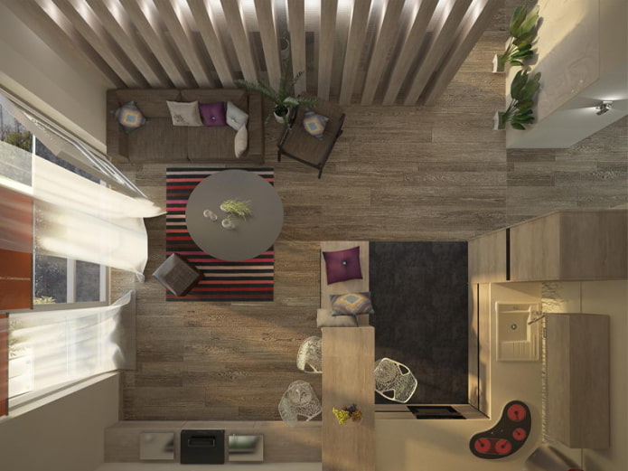 Layout da cozinha e da sala de estar