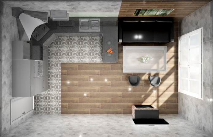 Layout da cozinha e da sala de estar