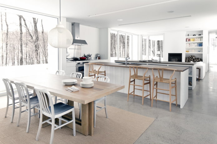 Cozinha-sala de estar escandinava