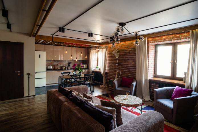interior da cozinha-sala de estar em estilo loft