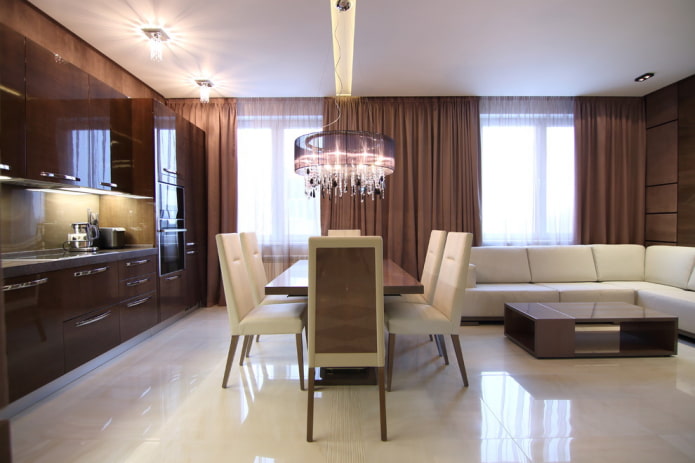interior de uma cozinha-sala de estar em estilo moderno