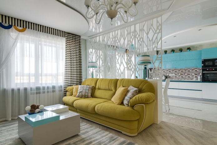 design de interiores de cozinha e sala de estar