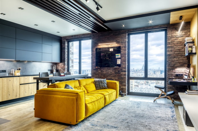 sofá brilhante no estilo loft