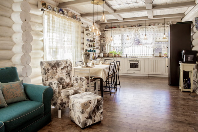 interior da cozinha-sala de estar no estilo provençal