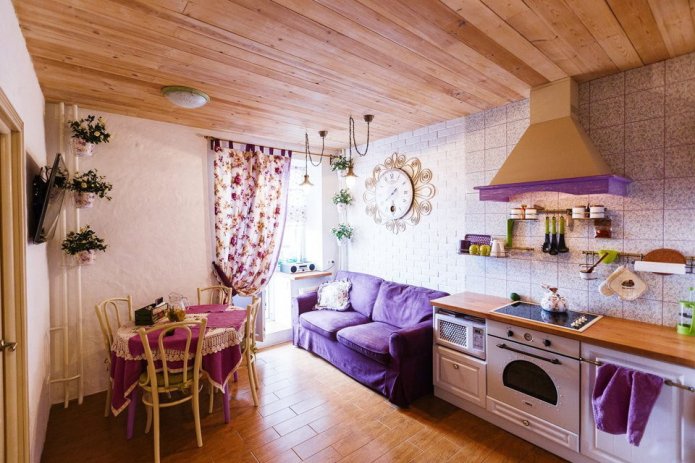 cozinha-sala de estar no estilo provençal